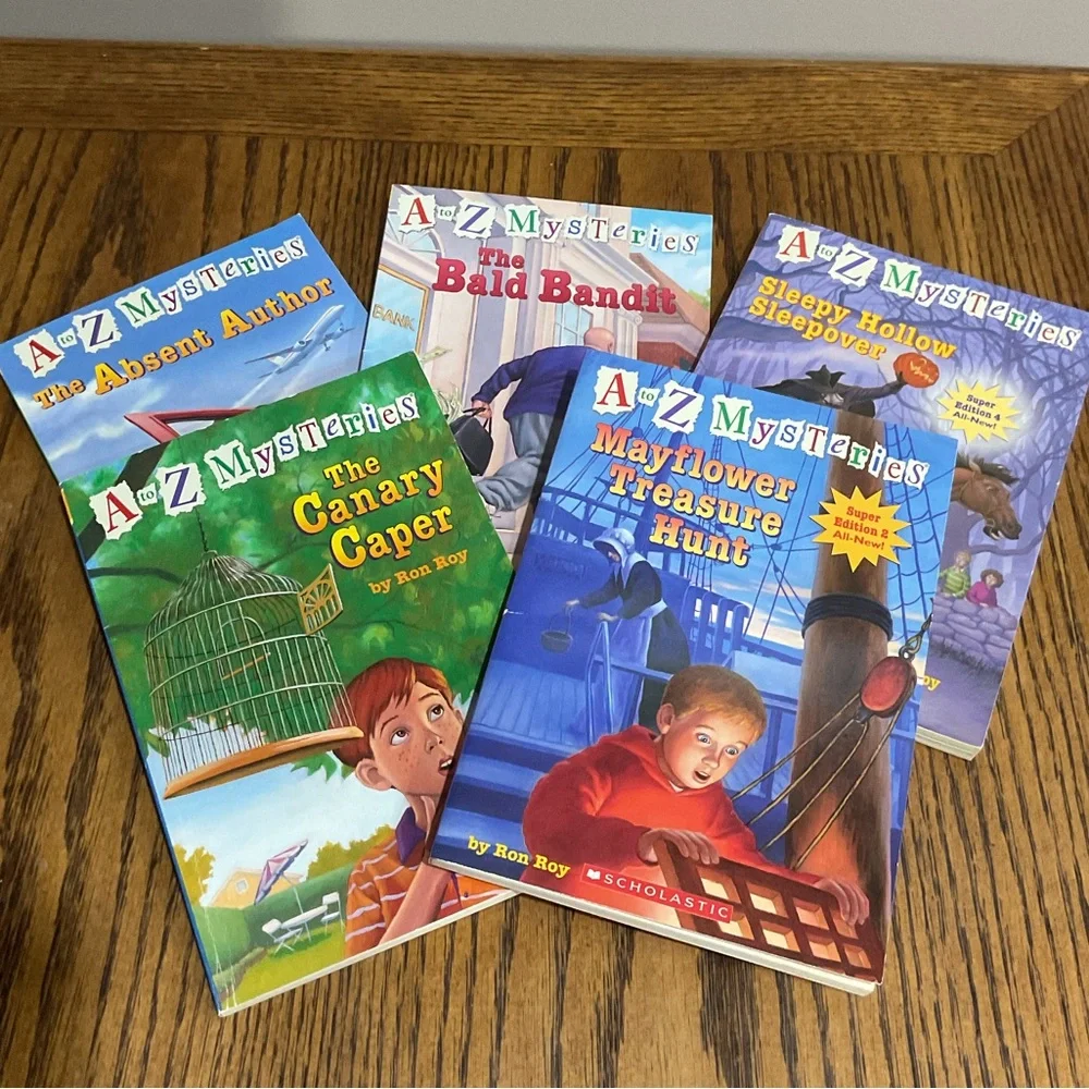 5 Scholastic A-Z Mysteries Colorful Books set